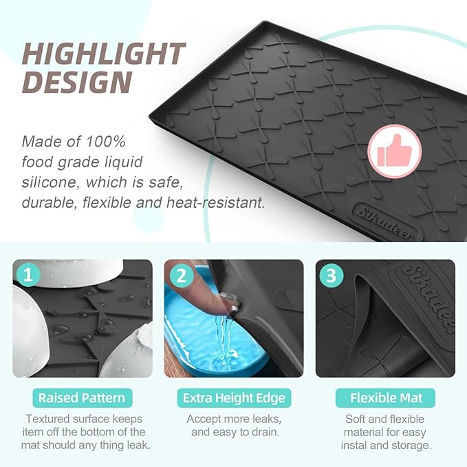 SIKADEER 40" x 19" Under Sink Mat Waterproof, Silicone Mat Kitchen Drawer Shelf and Cabinet Liner, Sink Protector for Kitchen Organizers and Storage, Boot Tray Pet Food Mats