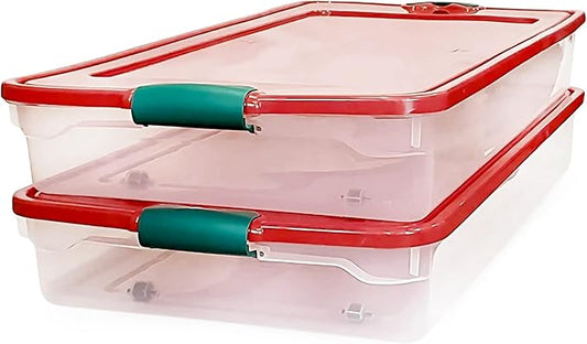 60-Quart Holiday Plastic Underbed Storage Bins with Red Latching Lids