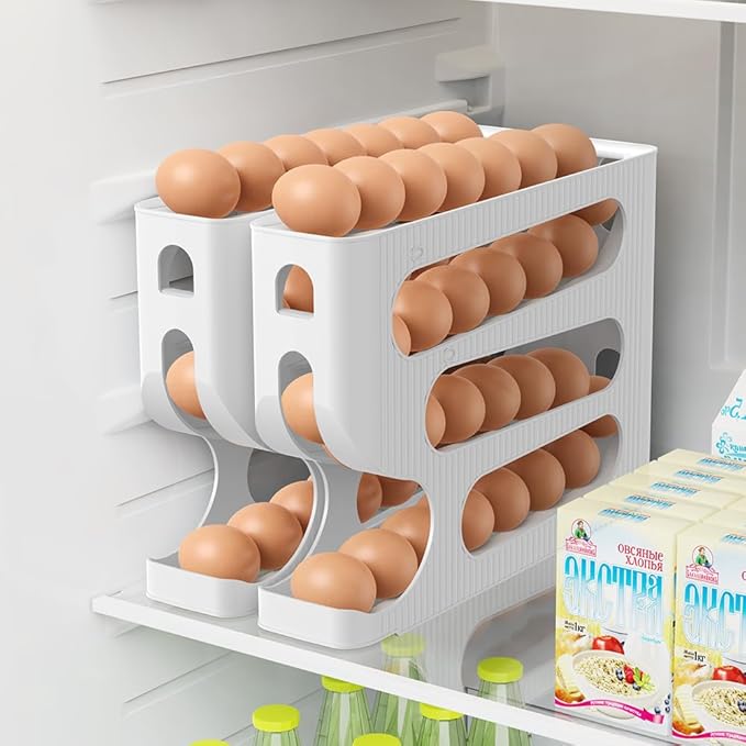 Sotfamily Egg Holder for Fridge, Automatic Rolling Egg Dispenser for Refrigerator, Countertop, Kitchen - Space-saving Egg Roller/Organizer/Storage/Container/Tray - 1 Pack for 28 Large Size Eggs