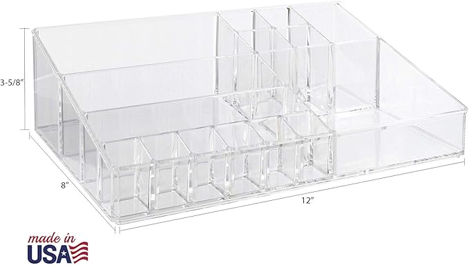 Audrey Clear Vanity Makeup Organizer, 15-Compartment Holder for Brushes