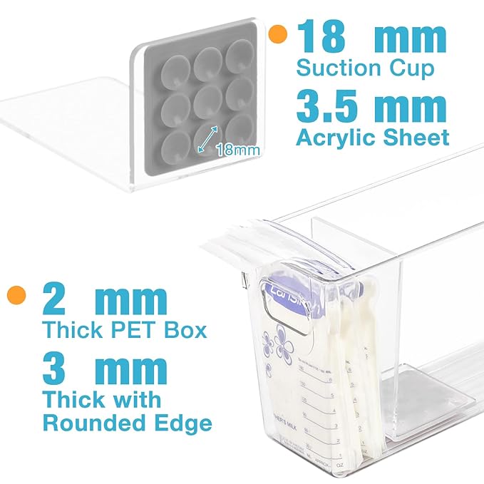 Ugotfeels Breastmilk Storage Container with L Shaped Separator Boards, Dividers Will Flatten Standing Breast Milk Bags in Organizer Bins Save Refrigerator Space | 2 Containers-Gray