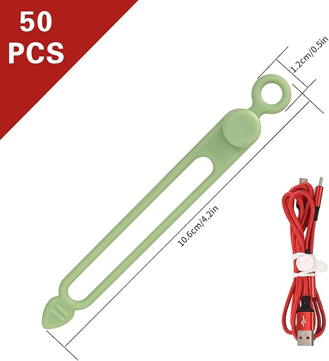50 Pcs Silicone Cable Ties, Reusable Cable Straps Wire Organizer