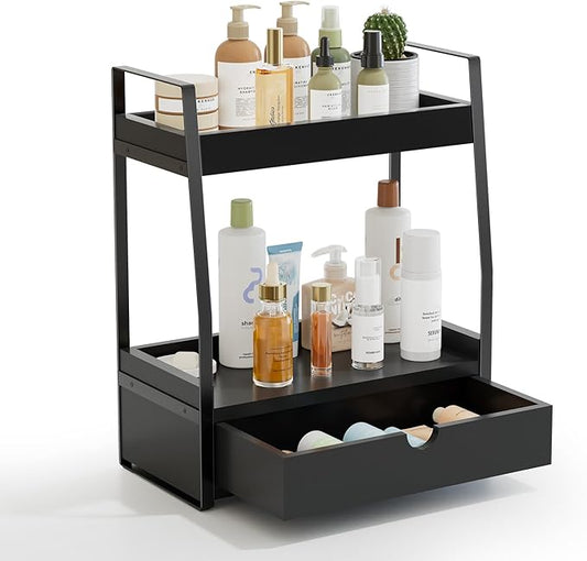 2-Tier Bathroom Organizer Countertop, Bathroom Sink Organizer Countertop, Black