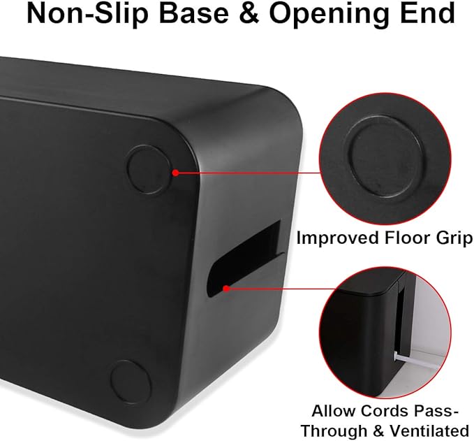 Cable Management Box - 3 Pack Cord Organizer Box for Desk - Large Medium Small Cable Box to Hide Power Strip & Wires - Pet-Safe Cord Hider for TV Computer Under Desk - Black