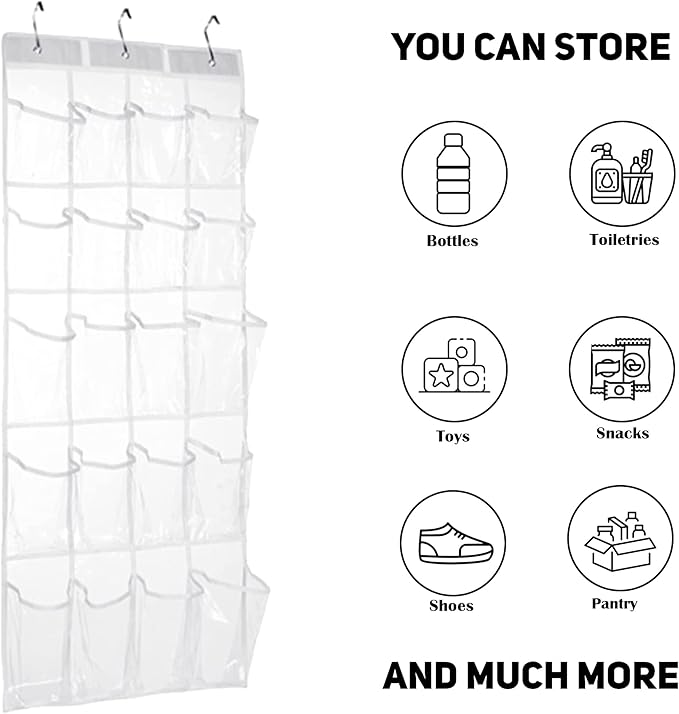 HomeRoots 2 Pack Minimalist Clear Over the Door Organizer with 20 Pockets, Over Door Organizer for Pantry, Bathroom, Closet Storage Door Organizer for Shoes and Toys