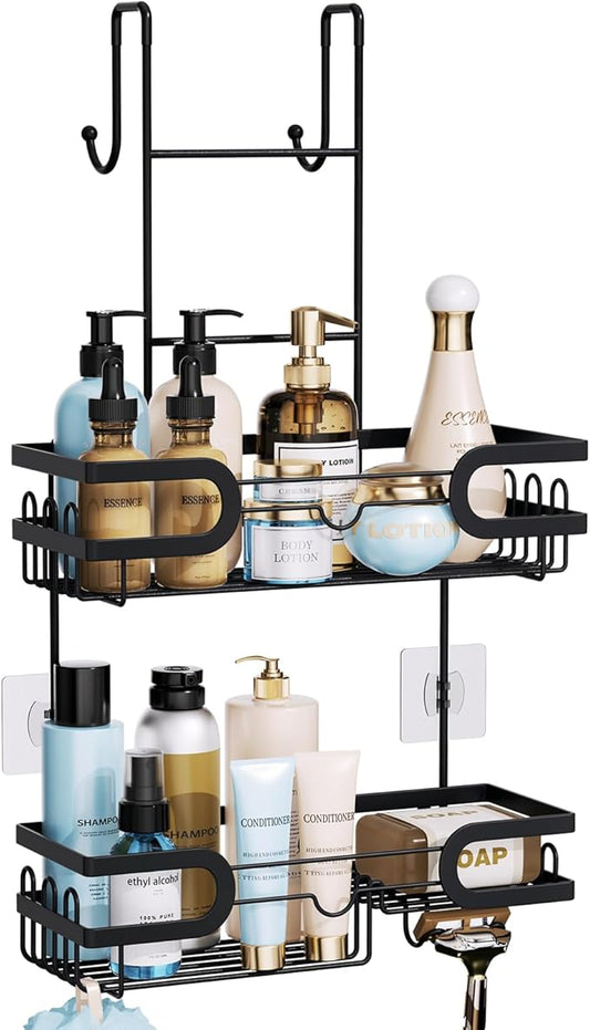 Hanging Shower Caddy Over the Door with 14 Hooks and Soap Holder