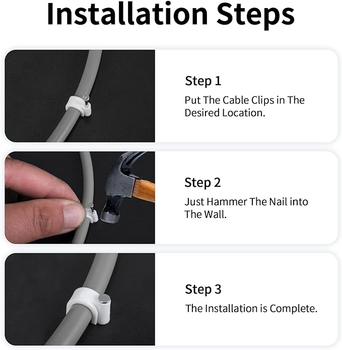 Abnii Cable Clips, 100 Pcs, 7mm, Wire Wall Clips with Steel Nails, Cable Management Organizer Clips, Cable Tacks Coax Holder Clips, RG6 RG59 CAT6 RJ45 Cable Cord Clips, White