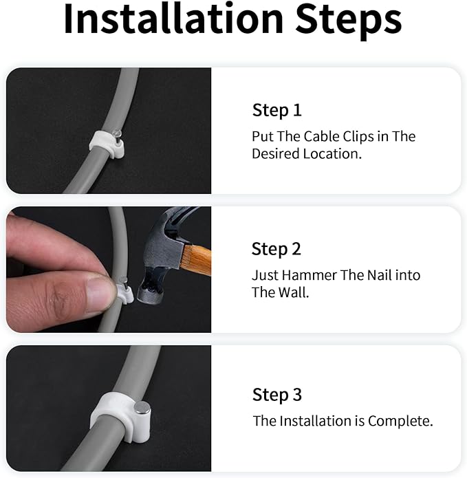 Abnii Cable Clips, 100 Pcs, 8mm, Wire Wall Clips with Steel Nails, Cable Management Organizer Clip, Cable Tacks Coax Holder Clip, RG6 RG59 CAT6 RJ45 Cable Cord Clips, White