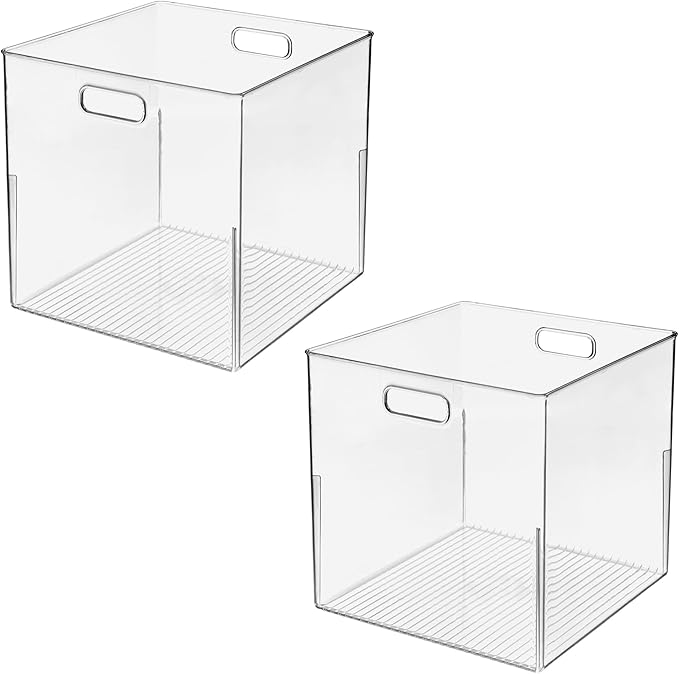iDesign Pantry Storage Bin, Large Cube Organizer for Cabinet or Fridge, Set of 2, Clear, Made in USA