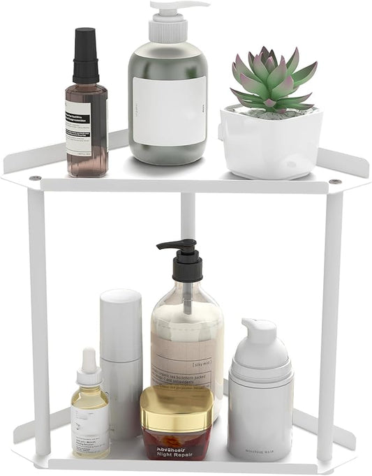 2 Tier Bathroom Counter Organizer, Vanity Organizer Corner Shelf, White