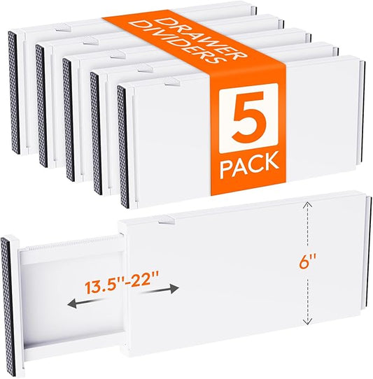 5 Pack 6" High Drawer Dividers 34-56cm/13.5-22" Adjustable Drawer Organizer