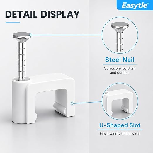 Cable Clips Nail in Cable Clips 100 Pcs 8mm Flat Ethernet Cable Wall Clips Cable Tacks Coax Cable Clip Speaker Wire Clips Cable Nails for Cords Cat5/Cat5e/Cat6/Cat7 RJ45 Cord Clips
