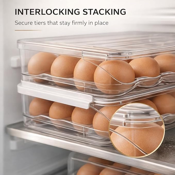 Egg Holder for Fridge with Rolling Auto Dispense, Egg Dispenser for Refrigerator, Stackable Egg Organizer for Refrigerator, Holds 18 Eggs, Clear Space Saving Storage Container for Kitchen Use