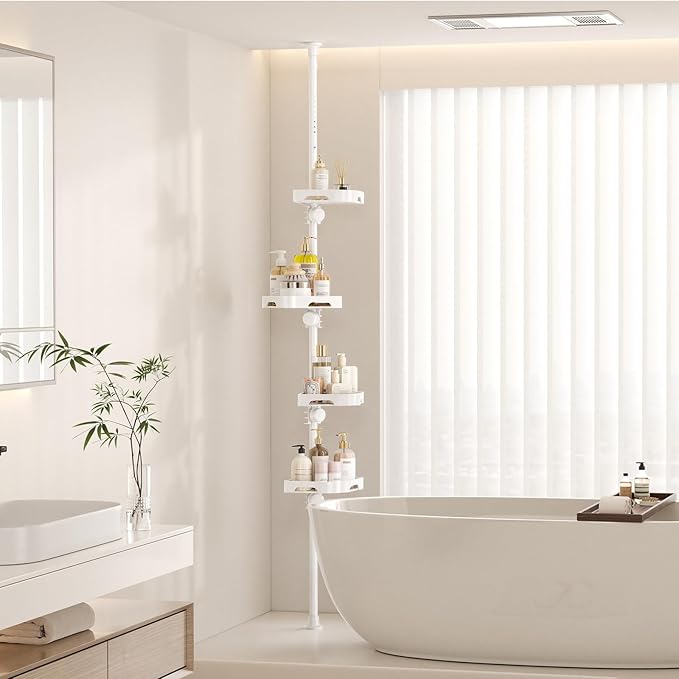 Shuang qing 4-Tier Corner Shower Caddy Tension Pole Organizer, White