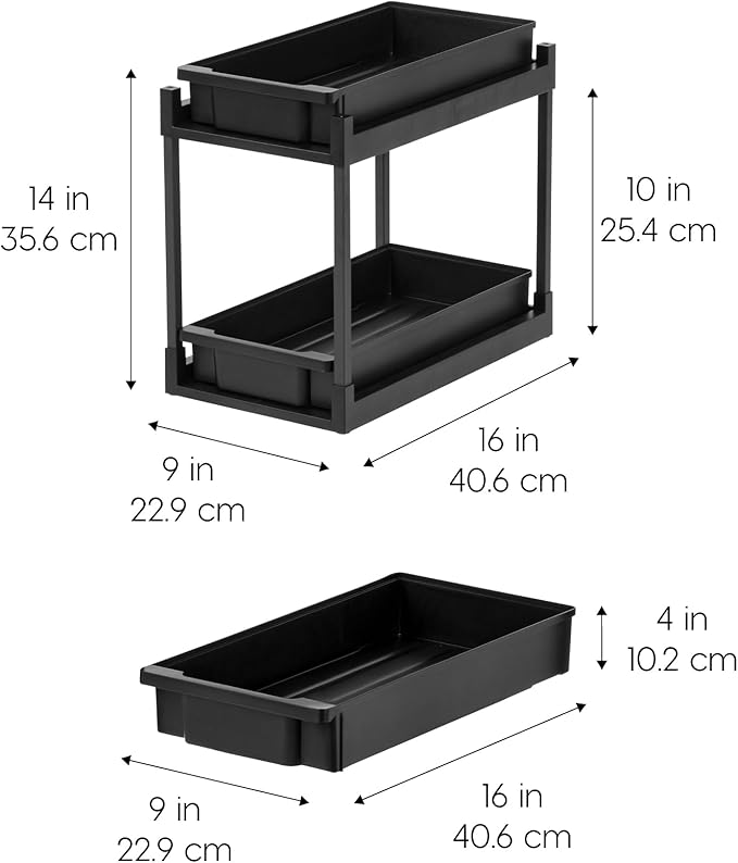 IRIS USA Under Sink Organizer, 4 Pack, Bathroom Organizers and Storage, Pull Out Under Cabinet Kitchen Shelf Pantry Under Counter, Cleaning Supplies, Vertical Spice Rack Slide Out Drawer, Easy Install