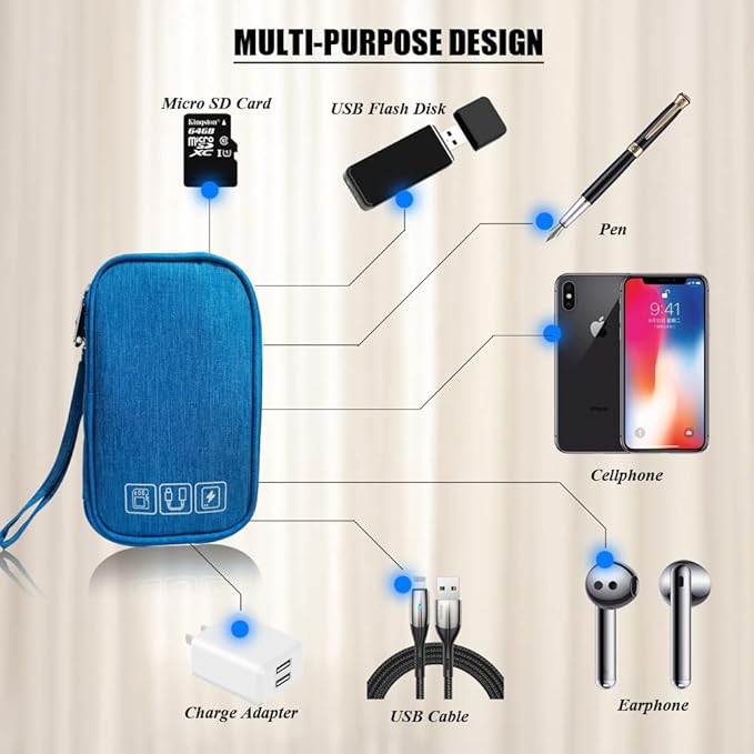 Electronic Organizer Bag Cable Organizer Travel Cord Organizer Case Pouch, Blue