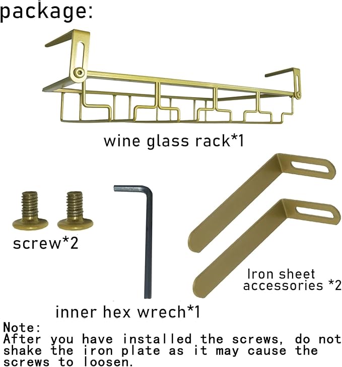 Adjustable Under Cabinet Stemware Holder - Metal Wine Glass Hanger Organizer for Kitchen, Bar, Shelf - Rustproof Hanging Storage Rack for 6-8 Glasses - Space Saving Decor (Gold, 4 Rows)