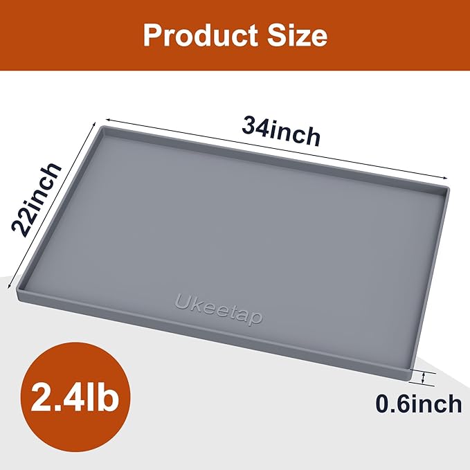 Extra Thick Silicone Mat Waterproof with Raised Edge 34" x 22", Gray