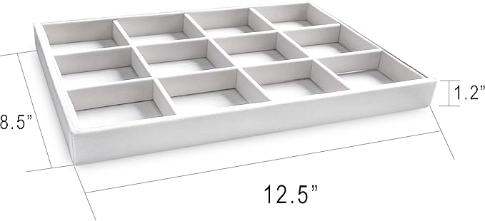 Frebeauty Stackable Velvet Jewelry Organizer Trays for Drawers Inserts Jewelry Storage Tray Display Case, Stud Earrings Bracelets Necklace Rings Accessories Trays for Women(Set of 4)(White)