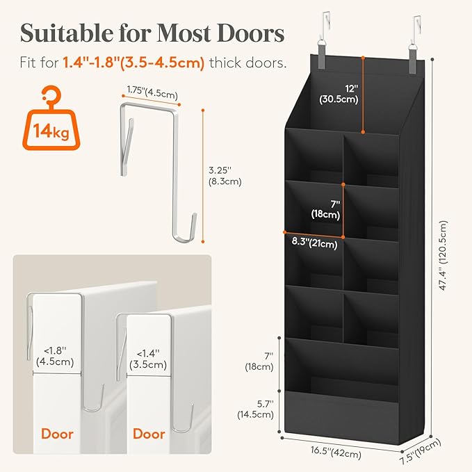 6 Tier Over the Door Shoe Organizer with 11 Large Deep Pockets, Black