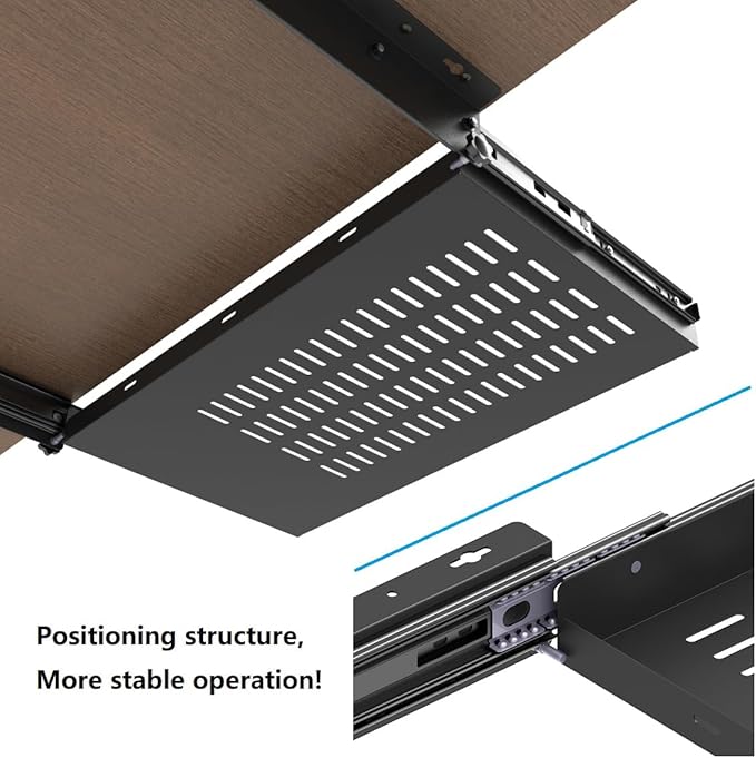 21 inch Sliding Under Desk Laptop Mount with Air Vents, Metal Under Desk Slide Out Tray for Laptop (21 Inch)