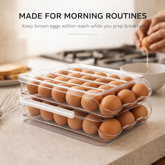 Egg Holder for Fridge with Rolling Auto Dispense, Egg Dispenser for Refrigerator, Stackable Egg Organizer for Refrigerator, Holds 36 Eggs, Clear Space Saving Storage Container for Kitchen Use