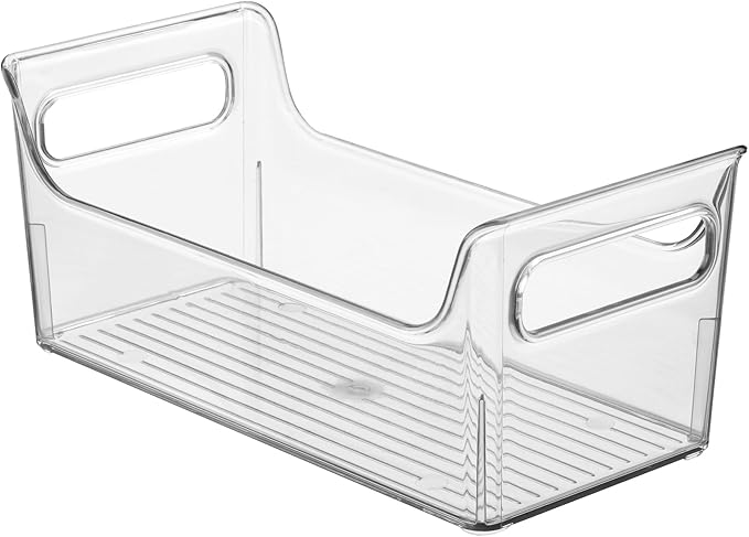 iDesign Condiment Organizer for Fridge - Plastic Fridge Organizer Bins with Handles, Set of 4, Clear