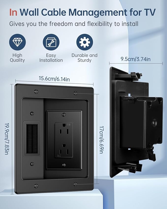 ELECPOW in Wall Cable Management Kit, Hide TV Power Cables & Low Voltage Wires Behind The Wall, Recessed Outlet for Wall Mounting TV-Black