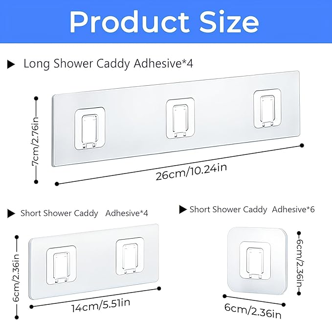 14 Pack Shower Caddy Adhesive Replacement Flat Strips