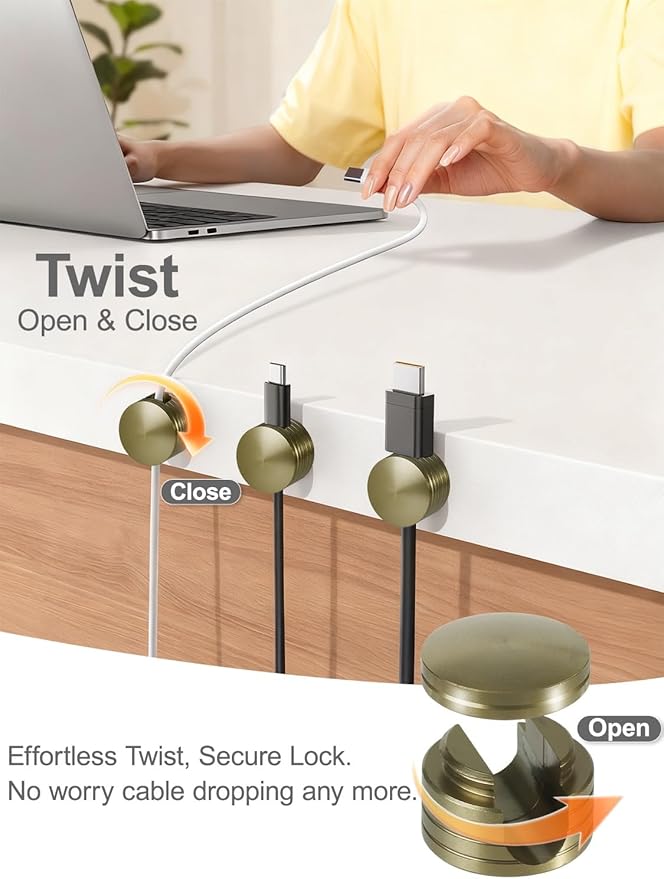 Strong Adhesive Cord Holder for Nightstand with Wider Base, 3 Pack Sleek Antique Bronze Aluminum Screw-top Cord Clips for Desk, Desk Cable Holder, Phone Cord Management Clips Secure Organizer