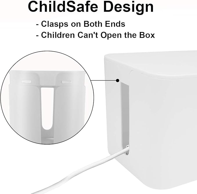 Cable Management Box - 3 Pack Cord Organizer Box for Desk - Large Medium Small Cable Box to Hide Power Strip & Wires - Pet-Safe Cord Hider for TV Computer Under Desk - White