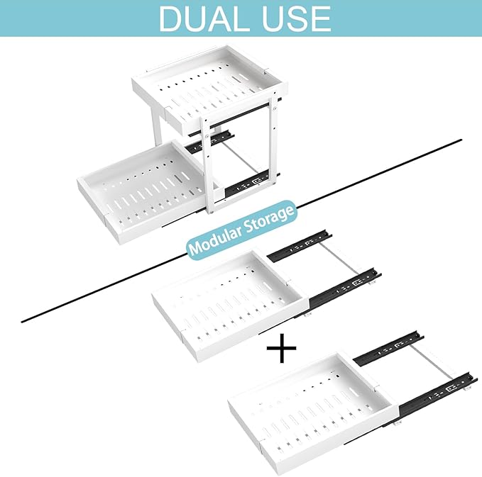 2-Tier Expandable Pull Out Cabinet Organizer, White