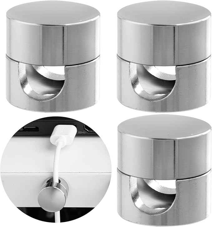 SmallCat 3 Sets Charger Holders for Cords, Silver Adjustable Cable Anchor Holders, Adhesive Metal Cord Clips, Cable Management Wire Organizers for Desk, Office, Nightstand