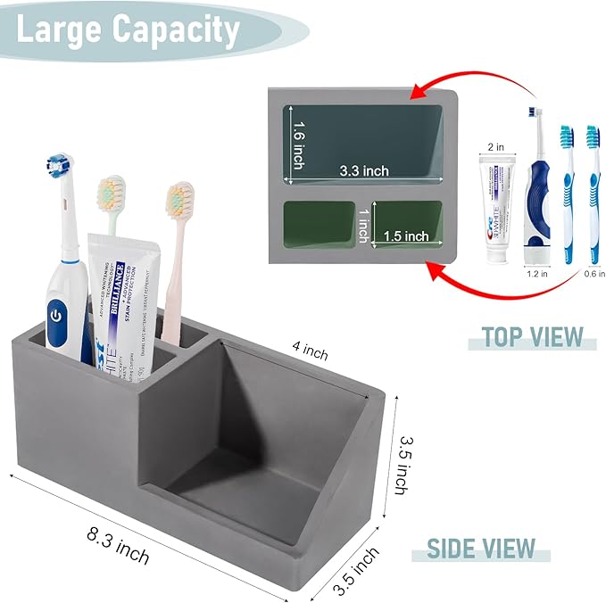 Diatomite Toothbrush Holders for Bathrooms, Quick Dry Electric Tooth Brush and Toothpaste Organizer Bathroom Accessories for Countertop, Vanity, Sink - Dark Grey