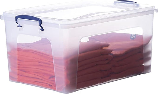 Clear Plastic Storage Bin with Lid, 28 Quart Organizing Container, Latch Box