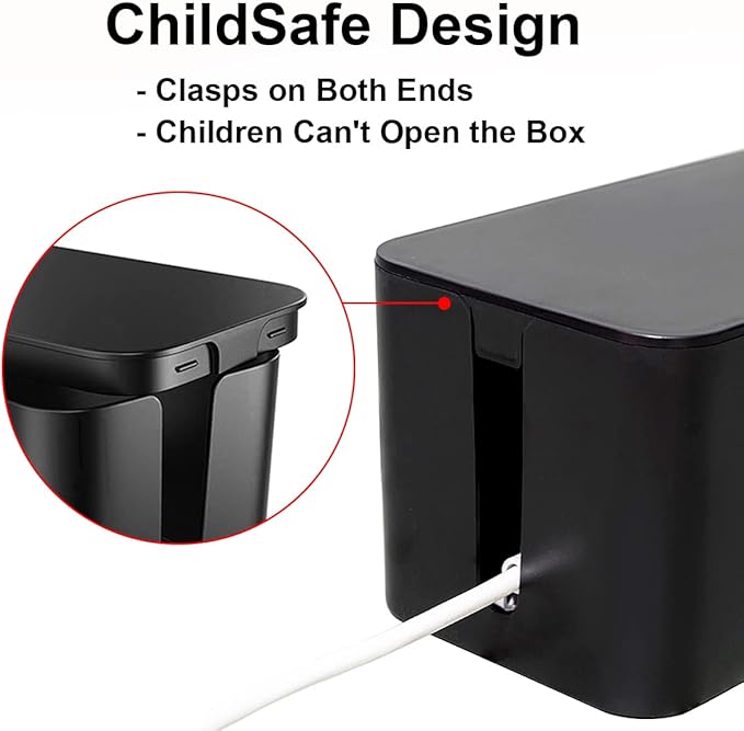 Cable Management Box - 3 Pack Cord Organizer Box for Desk - Large Medium Small Cable Box to Hide Power Strip & Wires - Pet-Safe Cord Hider for TV Computer Under Desk - Black