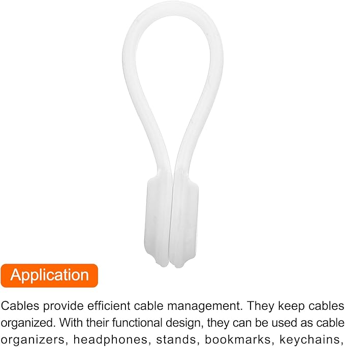MECCANIXITY Magnetic Cable Clips 4.3 Inch x 0.6 Inch White Magnetic Cord Organizer Cable Ties Reusable Twist Ties for Home, Kitchen, Office, 10 Pcs