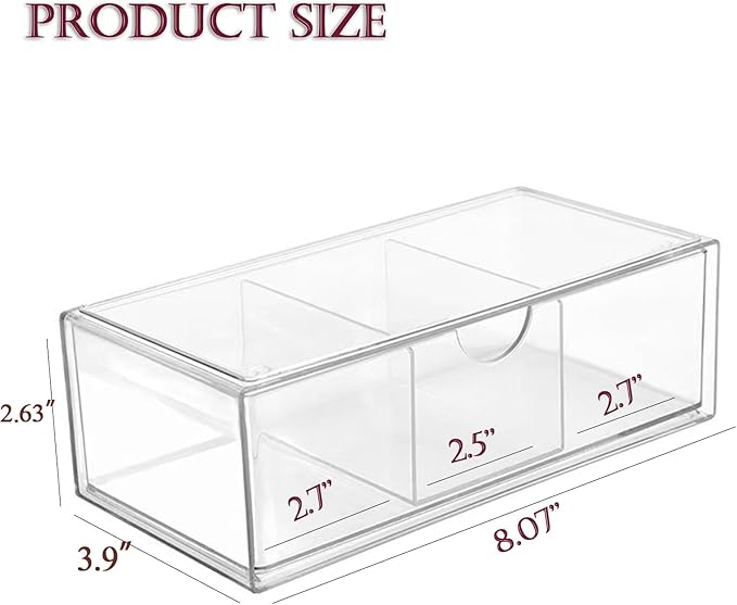 Hair Accessories Organizer for Girls, Clear Acrylic Hair Tie Organizer, or Headband, bows，Cute Small Stackable Storage Drawer Container Caddy Box for Bathroom Vanity Countertop 3PCS