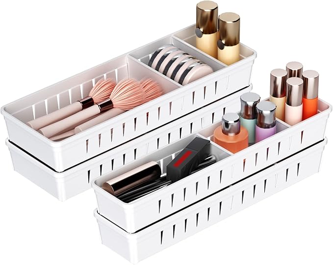 Desk Drawer Organizer Tray 4 PCS Plastic Office Drawer Organizer Bins Junk