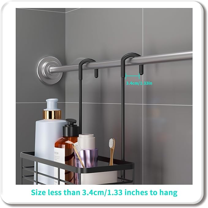 HapiRm Hanging Shower Caddy Organizer - No Drilling Shower Organizer with Hooks, Rustproof & Waterproof 304 Stainless Steel Bathroom Shelves - Black (1 Basket)