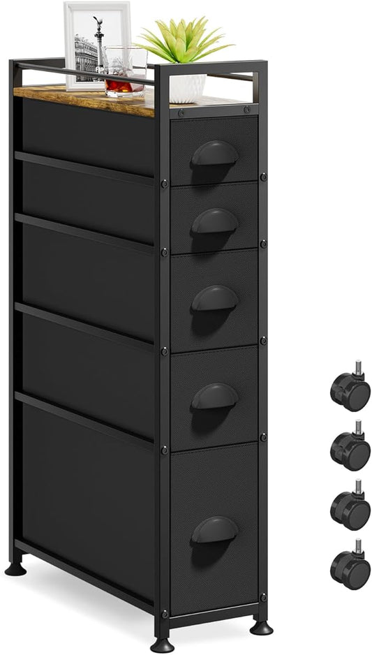 5 Drawer Narrow Dresser Slim Cabinet Skinny Storage Tower Chest