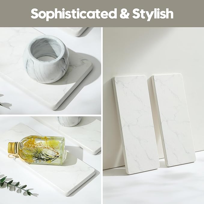 2PCS Water Absorbing Stone Drying Tray for Kitchen Counter & Bathroom Sink