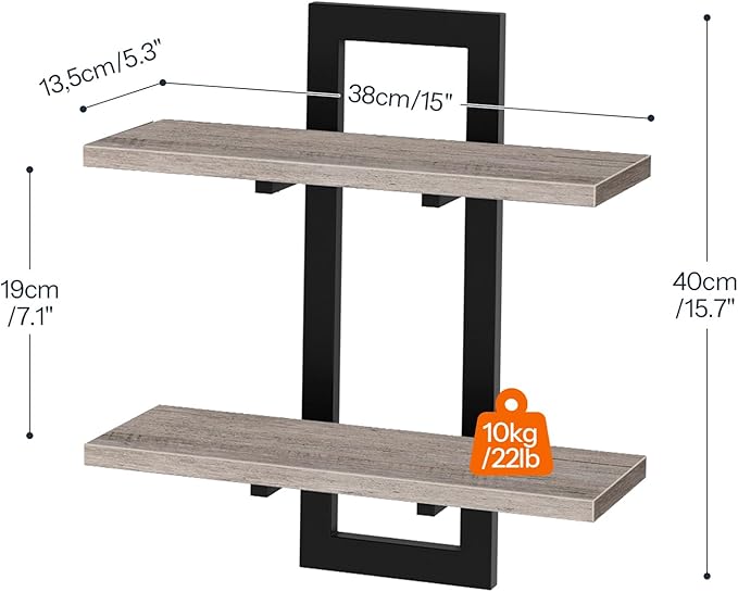 Floating Shelves, 15 Inch Wall Shelf Set of 4, Greige and Black BG32BJP401