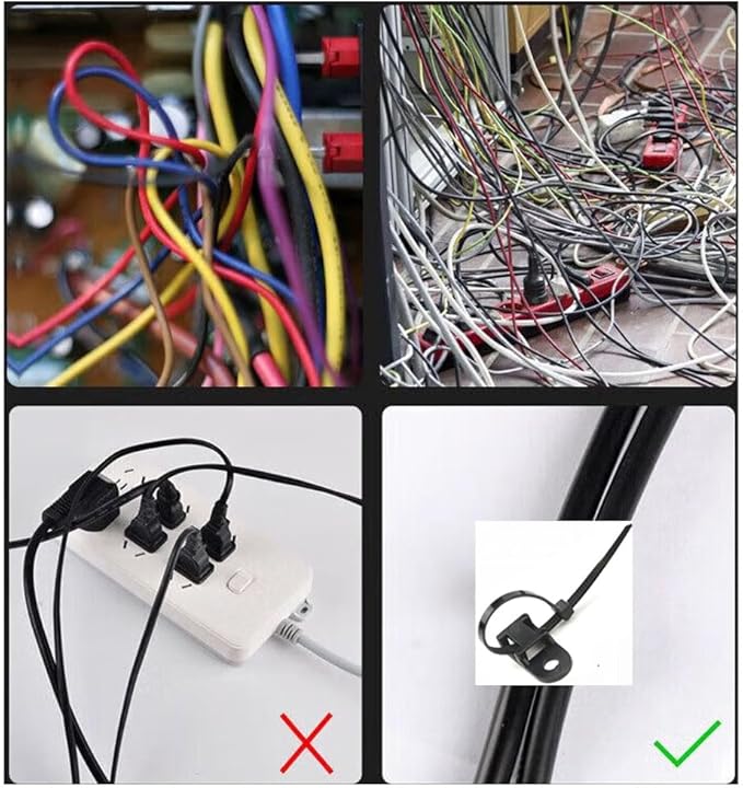 Black Cable Zip Tie Mounts Kit - 100 Pcs Saddle Type Mounts Base With 100 6" Nylon Cable Ties And 100 Tapping Screws
