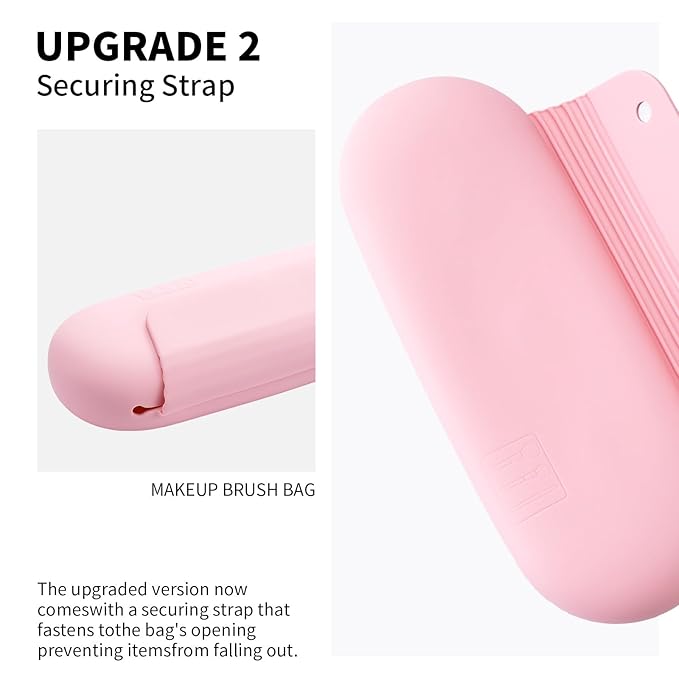 AGIKET Silicone Makeup Brush Holder Travel Cosmetic Bag：Soft Portable Cosmetic Face Brushes Holder with Upgrade Anti-Fall Out Magnetic Closure, Large Travel Makeup Brush Case - Pink