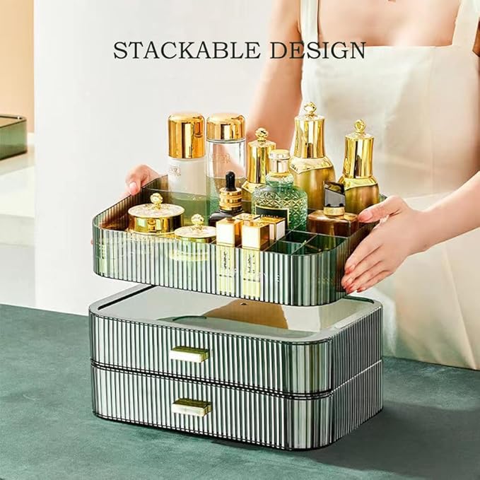 Stackable Makeup Organizer Drawers, Nail Care -Green