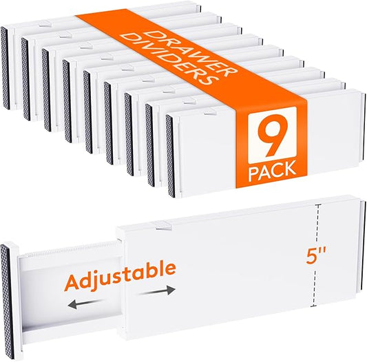9 Pack 5" High Drawer Dividers 34-56cm/13.5-22" Adjustable Drawer Organizer