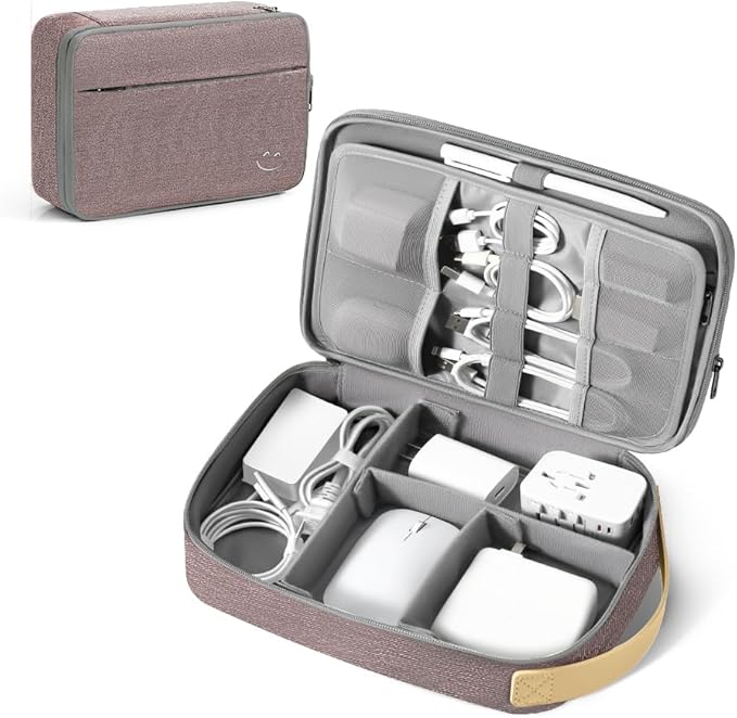Travelkin Large Cord Organizer Travel, Electronic Organizer Travel Case, Expandable Cable Organizer Bag For Cords, Chargers Phone, Usbs, Tablet (Up to 10"), SD Card (Pink)