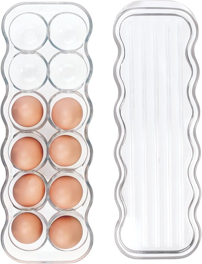 mDesign Stackable Plastic Covered Egg Tray Holder, Storage Container and Organizer for Refrigerator - Dozen-Section Carrier Bin with Lid and Handle - Holds 12 Eggs - Clear
