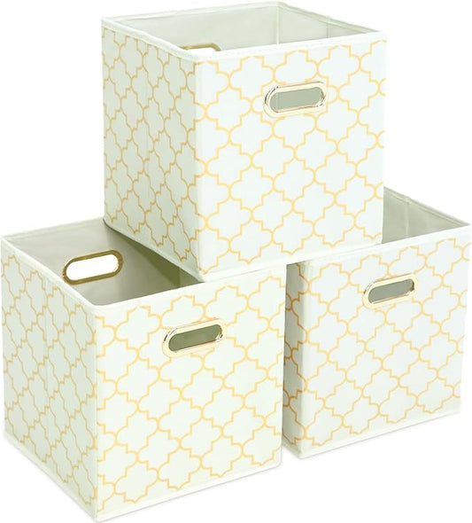 Fabric storage bins Cubes, Fabric Cube Organizer with Handle, Creamy-White Gold